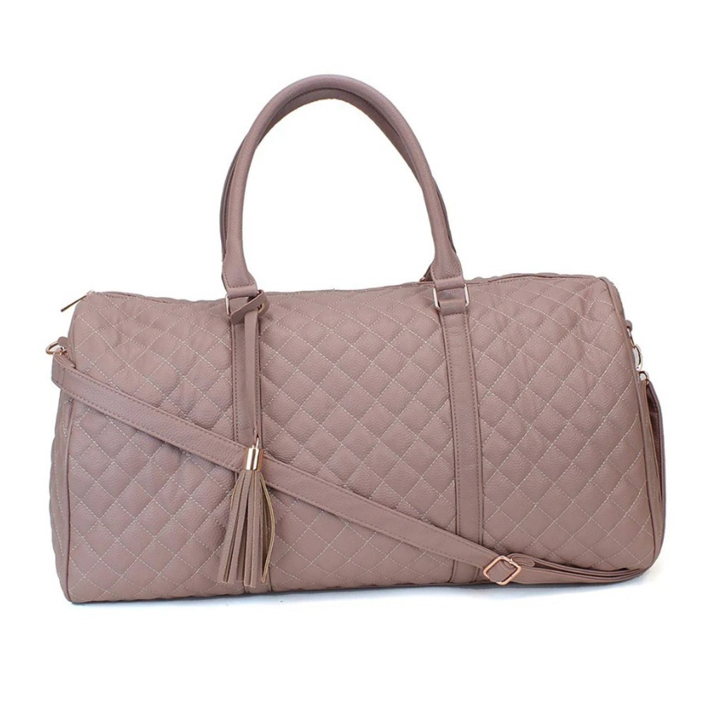 Ms Lovely WOMEN'S QUILTED LEATHER WEEKENDER TRAVEL DUFFEL BAG